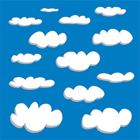White clouds on blue sky background vector set. Cloud computing concept cartoon or bubble speech collection for flat design and use in a social networks or illustration Stock Photo - Budget Royalty-Free & Subscription, Code: 400-07415021