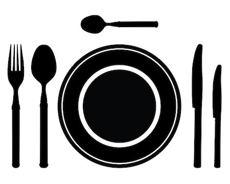dinner plate graphic - Black silhouette of knife, fork and spoon-vector Foto de stock - Super Valor sin royalties y Suscripción, Código: 400-07415044