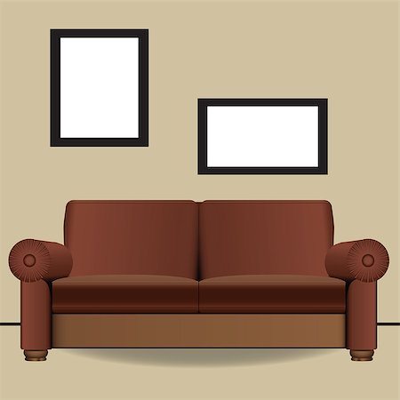 Sofa for two places in the interior. Vector illustration. Stock Photo - Budget Royalty-Free & Subscription, Code: 400-07415364