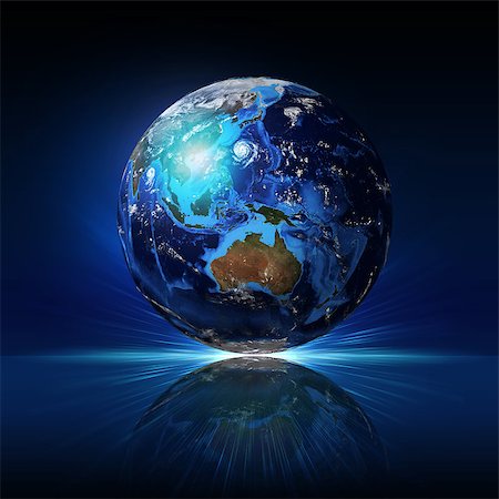 simsearch:400-07415498,k - Earth planet on a reflective surface. Elements of this image are furnished by NASA Foto de stock - Super Valor sin royalties y Suscripción, Código: 400-07415396