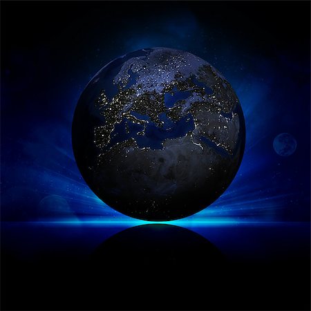 simsearch:400-07415498,k - Earth planet on a reflective surface. Elements of this image are furnished by NASA Foto de stock - Super Valor sin royalties y Suscripción, Código: 400-07415404