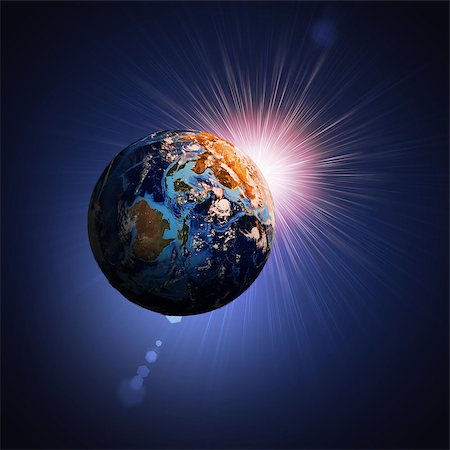 simsearch:400-07415498,k - Earth planet in sun rays. Elements of this image are furnished by NASA Foto de stock - Super Valor sin royalties y Suscripción, Código: 400-07415438