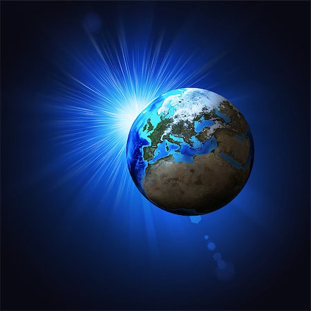 simsearch:400-07415498,k - Earth planet in sun rays. Elements of this image are furnished by NASA Foto de stock - Super Valor sin royalties y Suscripción, Código: 400-07415432