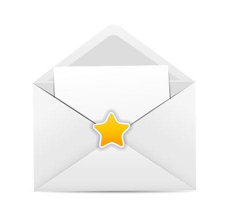 simsearch:400-04085192,k - White Envelope Icon with Star Vector Illustration Photographie de stock - Aubaine LD & Abonnement, Code: 400-07415551