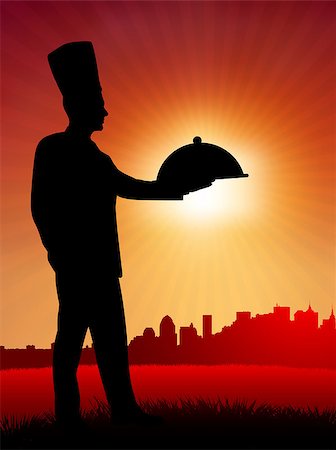 sunset meal - Chef on sunset background with skyline Original Vector Illustration Chef on unique creative background Stock Photo - Budget Royalty-Free & Subscription, Code: 400-07415688