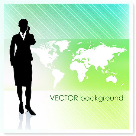Businesswoman with World Map on Vector Background Original Illustration Fotografie stock - Microstock e Abbonamento, Codice: 400-07415789