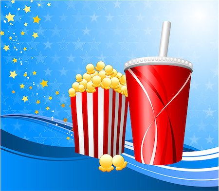 Origianl Vector Illustration: Popcorn and cup of soda on film background File is AI8 compatible Stock Photo - Budget Royalty-Free & Subscription, Code: 400-07415844