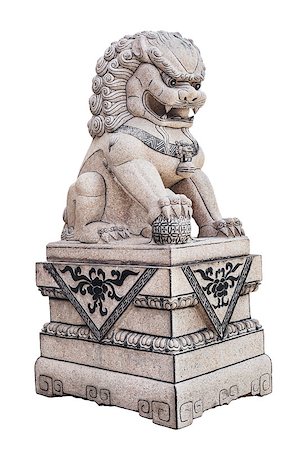 simsearch:400-05158717,k - Chinese Stone Lion sculpture isolated on white with clipping path Stockbilder - Microstock & Abonnement, Bildnummer: 400-07416288