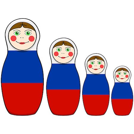simsearch:400-06473880,k - Cartoon illustration showing russian dolls in different sizes painted with the colors of the Russian flag Stock Photo - Budget Royalty-Free & Subscription, Code: 400-07416617