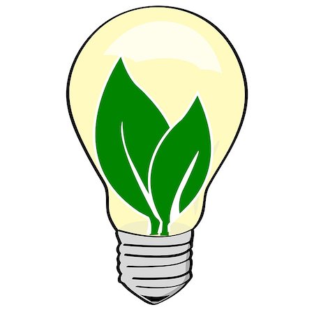 drawing on save electricity - Concept illustration showing green leaves inside a light bulb Photographie de stock - Aubaine LD & Abonnement, Code: 400-07416961
