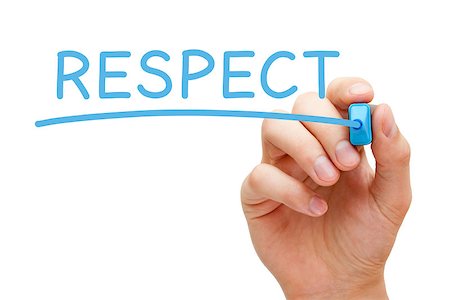 Hand writing Respect with blue marker on transparent wipe board. Stockbilder - Microstock & Abonnement, Bildnummer: 400-07416974