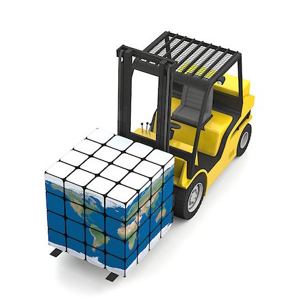 simsearch:400-06096455,k - Concept of global transportation, modern yellow forklift carrying planet Earth in form of cube, isolated on white background. Elements of this image furnished by NASA. Foto de stock - Super Valor sin royalties y Suscripción, Código: 400-07417008