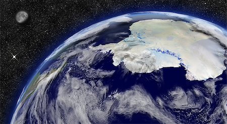 Antarctica on planet Earth from space with Moon and stars in the background. Elements of this image furnished by NASA. Photographie de stock - Aubaine LD & Abonnement, Code: 400-07417029