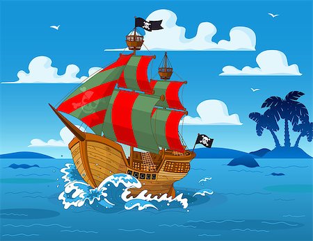 Pirate ship sails the seas Stock Photo - Budget Royalty-Free & Subscription, Code: 400-07417178