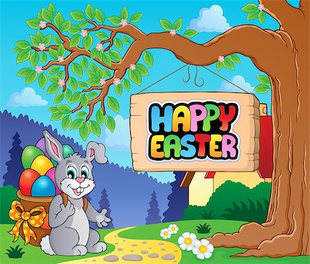 simsearch:400-07306161,k - Image with Easter bunny and sign 2 - eps10 vector illustration. Foto de stock - Super Valor sin royalties y Suscripción, Código: 400-07417306