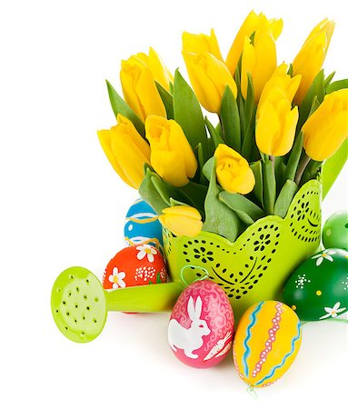 simsearch:400-06356460,k - easter eggs with yellow tulips in watering can isolated on white background Foto de stock - Super Valor sin royalties y Suscripción, Código: 400-07417496