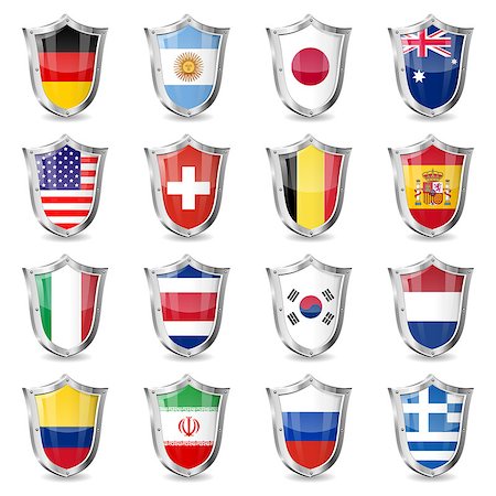 simsearch:400-07338591,k - Soccer World Championship 2014 Collect Flags on Shields, isolated vector. Part 2 of 2. Fotografie stock - Microstock e Abbonamento, Codice: 400-07417569