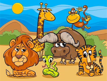simsearch:400-08403888,k - Cartoon Illustration of Scene with Wild African Animals Characters Group Foto de stock - Super Valor sin royalties y Suscripción, Código: 400-07417660
