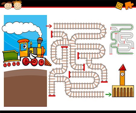 preliminary - Cartoon Illustration of Education Maze or Labyrinth Game for Preschool Children with Cute Steam Engine Train and Railways Foto de stock - Super Valor sin royalties y Suscripción, Código: 400-07417674