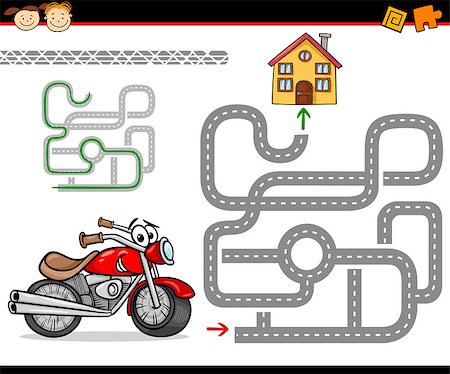 Cartoon Illustration of Education Maze or Labyrinth Game for Preschool Children with Motorbike and Road to Home Stock Photo - Budget Royalty-Free & Subscription, Code: 400-07417678