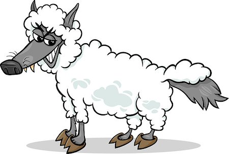 simsearch:400-07410472,k - Cartoon Humor Concept Illustration of Wolf in Sheeps Clothing Saying or Proverb Stock Photo - Budget Royalty-Free & Subscription, Code: 400-07417681