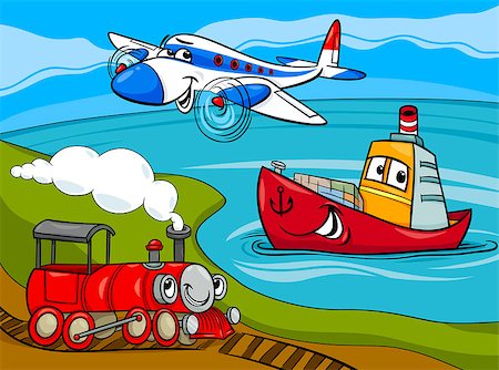 Cartoon Illustration of Funny Plane and Train and Ship Transport Comic Characters Group Photographie de stock - Aubaine LD & Abonnement, Code: 400-07417682