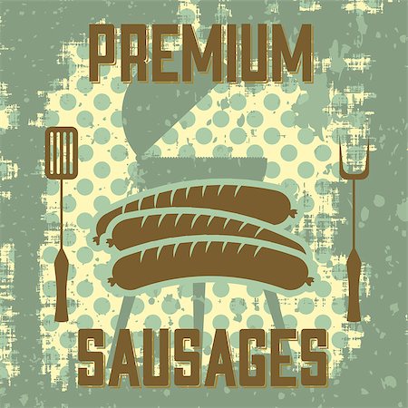 Vintage style poster with sausages Foto de stock - Royalty-Free Super Valor e Assinatura, Número: 400-07417747