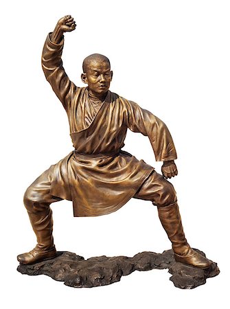 simsearch:400-07417999,k - Shaolin warriors monk in Chinese Temple Viharn Sien, Chonburi, Thailand. Bronze statue isolated on white with clipping path Stock Photo - Budget Royalty-Free & Subscription, Code: 400-07417998