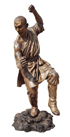 simsearch:400-07417999,k - Shaolin warriors monk in Chinese Temple Viharn Sien, Chonburi, Thailand. Bronze statue isolated on white with clipping path Stock Photo - Budget Royalty-Free & Subscription, Code: 400-07418008