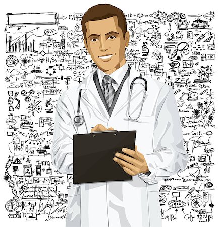 simsearch:400-07216659,k - Vector doctor man writing something with marker on clipboard Photographie de stock - Aubaine LD & Abonnement, Code: 400-07418952