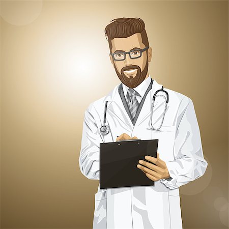 simsearch:400-07216659,k - Vector hipster doctor man writing something with marker on clipboard Photographie de stock - Aubaine LD & Abonnement, Code: 400-07418953