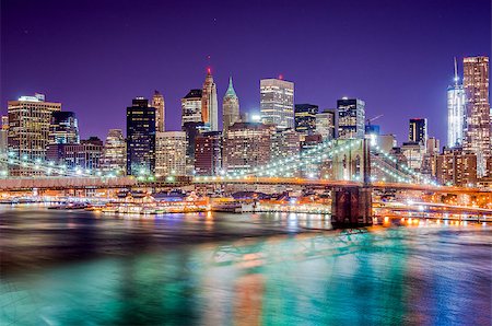 simsearch:400-06948510,k - New York City night skyline. Stock Photo - Budget Royalty-Free & Subscription, Code: 400-07419160