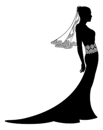 Bride in wedding dress silhouette with pattern on lace veil and dress Stock Photo - Budget Royalty-Free & Subscription, Code: 400-07419460