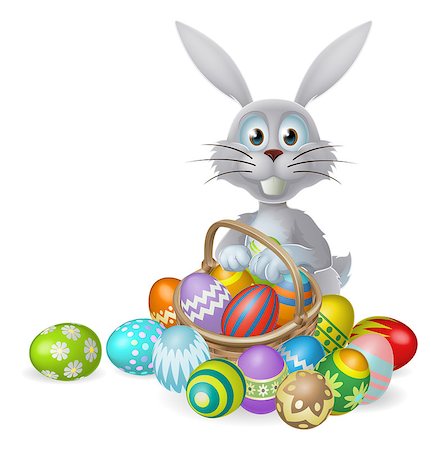 simsearch:400-07307426,k - White Easter bunny rabbit with a basket of colorful chocolate Easter eggs Stock Photo - Budget Royalty-Free & Subscription, Code: 400-07419462