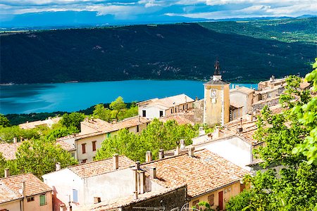 phbcz (artist) - Aiguines and St Croix Lake at background, Var Department, Provence, France Stockbilder - Microstock & Abonnement, Bildnummer: 400-07419539