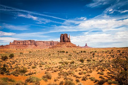 simsearch:400-05361560,k - Complementary colours blue and orange in this iconic view of Monument Valley, USA Photographie de stock - Aubaine LD & Abonnement, Code: 400-07419600