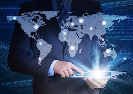 future earth icon - Man in suit, world map and contacts. The concept of global contacts Stock Photo - Budget Royalty-Free & Subscription, Code: 400-07419720