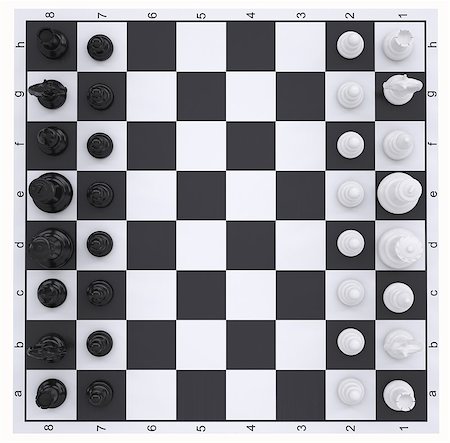Chess on the chessboard. Top view. Isolated render on a white background Fotografie stock - Microstock e Abbonamento, Codice: 400-07419761