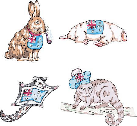 Australian animals - hare, mole, etc. Set of vector illustrations. Foto de stock - Super Valor sin royalties y Suscripción, Código: 400-07410031