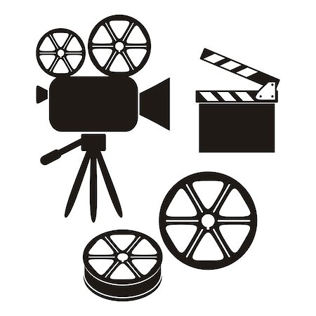 film camera clip art - Three retro black movie icons on white background Stock Photo - Budget Royalty-Free & Subscription, Code: 400-07410100