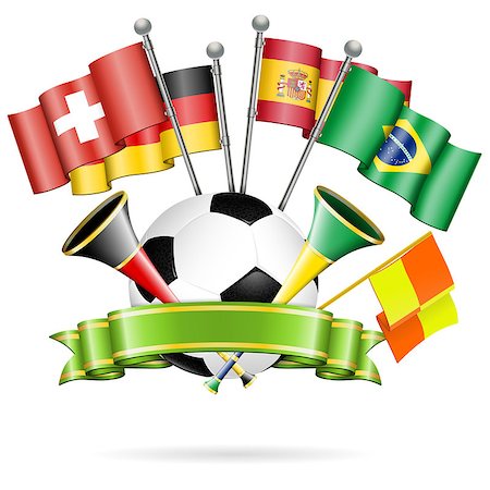 simsearch:400-08955612,k - Soccer Poster with Soccer Ball, Flags, vuvuzela and ribbon, vector isolated on white background Stockbilder - Microstock & Abonnement, Bildnummer: 400-07410251