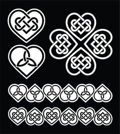 simsearch:400-04788857,k - Celtic hearts black pattern and braid set isolated on white Foto de stock - Super Valor sin royalties y Suscripción, Código: 400-07410301