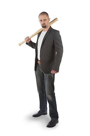 Angry man with baseball bat isolated on white Stock Photo - Budget Royalty-Free & Subscription, Code: 400-07410557