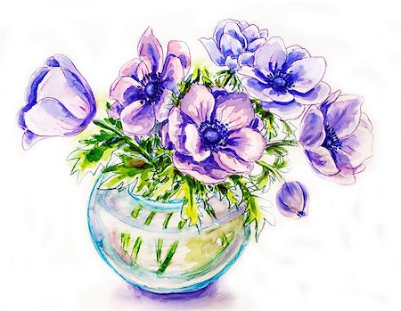 simsearch:400-07421243,k - Spring flowers in vase, watercolor illustration Stock Photo - Budget Royalty-Free & Subscription, Code: 400-07410638