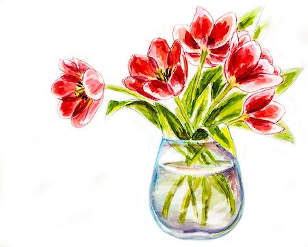 simsearch:400-07893049,k - Spring flowers in vase, watercolor illustration Photographie de stock - Aubaine LD & Abonnement, Code: 400-07410640