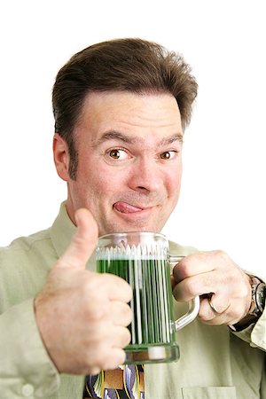 simsearch:400-05091591,k - Drunk Irish man gives a thumbs up on St. Patrick's Day as he drinks a green beer.  White background. Stock Photo - Budget Royalty-Free & Subscription, Code: 400-07411021