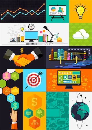 Flat Design Infographic Symbols - layered vector illustration with business symbols and icons. Stock Photo - Budget Royalty-Free & Subscription, Code: 400-07411374