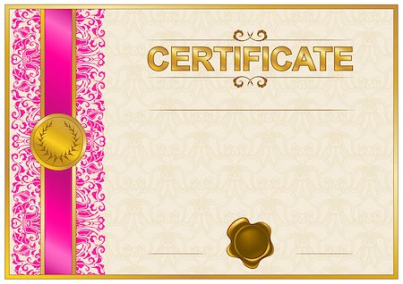 simsearch:400-06327746,k - Elegant template of certificate, diploma with lace ornament, wax seal, place for text. Vector illustration EPS 8. Stock Photo - Budget Royalty-Free & Subscription, Code: 400-07411402