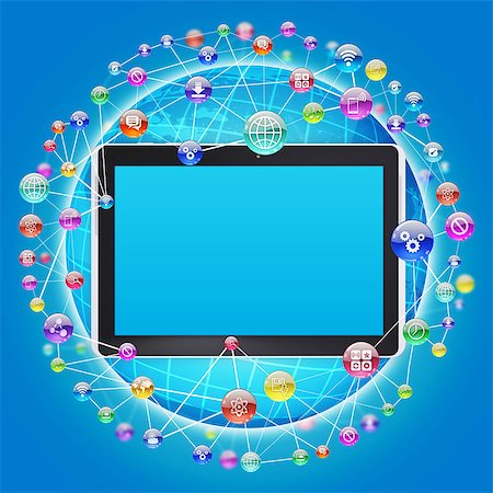 symbols of multimedia - Tablet PC and application icons. The concept of software Stock Photo - Budget Royalty-Free & Subscription, Code: 400-07411518