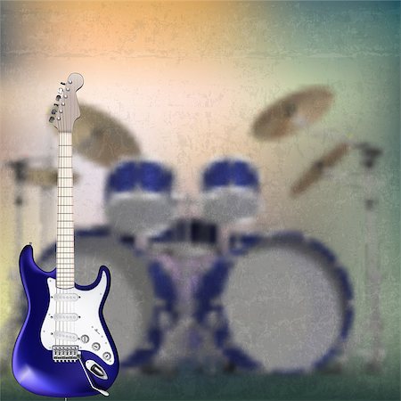 simsearch:400-08134650,k - Abstract grunge background with electric guitar and drum kit Stock Photo - Budget Royalty-Free & Subscription, Code: 400-07411580